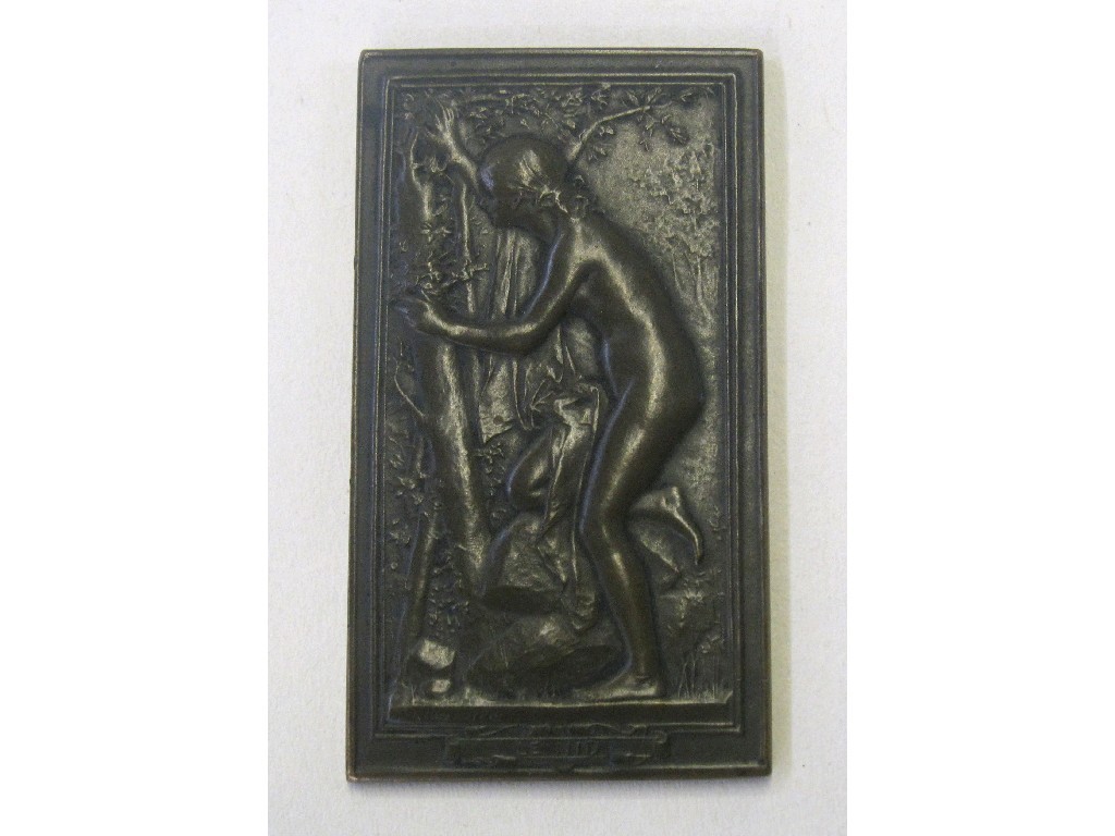 Appraisal: Small rectangular case bronze plaque entitled 'Le Nid' depicting a