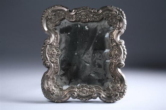 Appraisal: STERLING SILVER-MOUNTED WOOD MANTLE MIRROR late th - early th