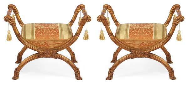 Appraisal: A pair of Louis XVI style benches with bronze mounts