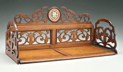 Appraisal: Expanding oak book rack fretwork back and sides with multiple