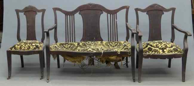 Appraisal: C inlaid settee and chairs As found