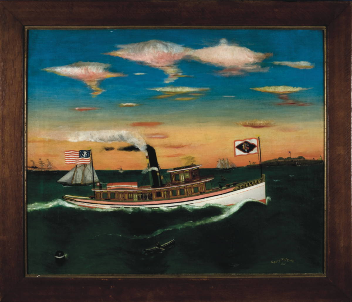 Appraisal: FOLK ART PAINTING OF THE TUGBOAT CYCLOPS IN NEW YORK