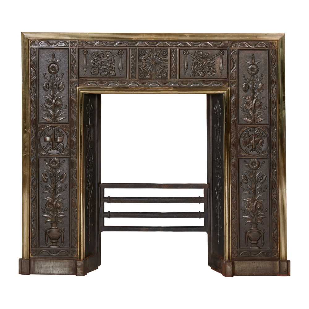 Appraisal: ENGLISH AESTHETIC MOVEMENT FIRE SURROUND CIRCA cast iron and brass