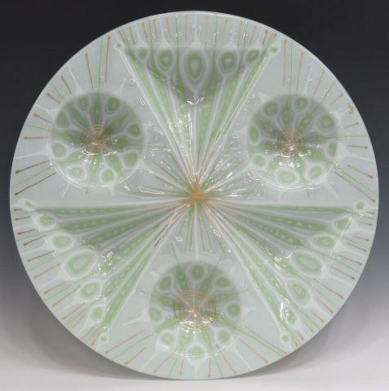 Appraisal: Mid-century modern Peacock Feather glass serving tray Higgins Glass Studio