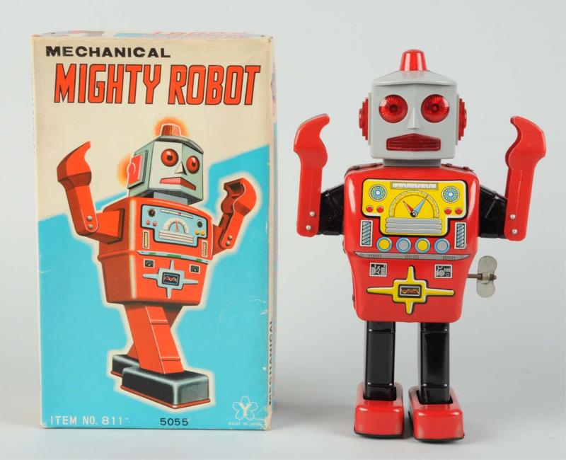 Appraisal: Japanese Tin Litho Mechanical Mighty Robot O B In original