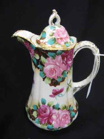 Appraisal: Porcelain Chocolate Pot rose decor gold trim '' excellent