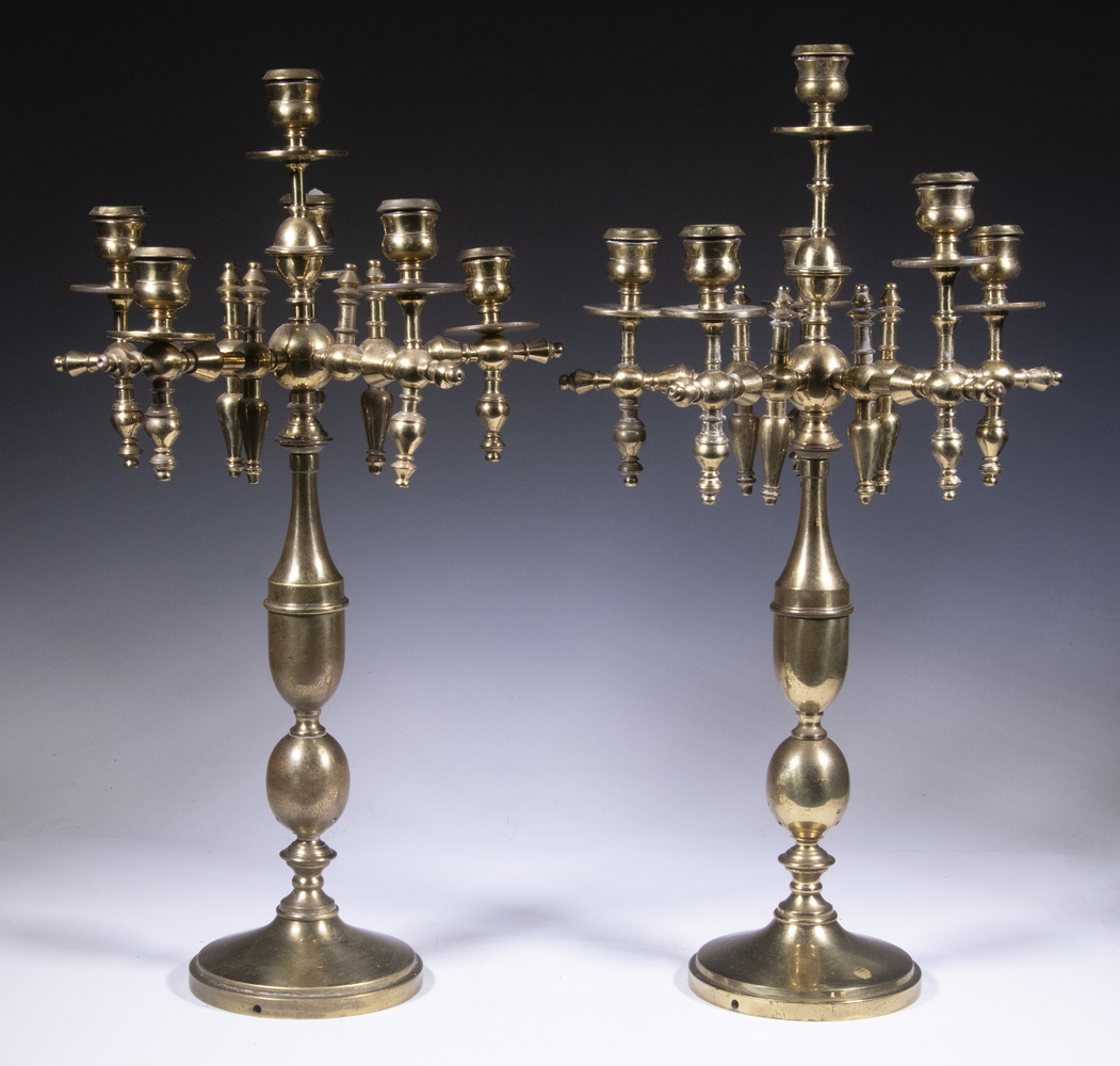 Appraisal: PR BRONZE CANDELABRA Pair of th c Heavy Bronze Candelabra