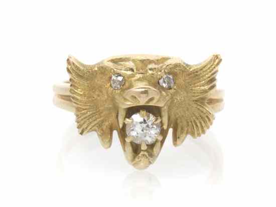 Appraisal: A Karat Yellow Gold Lion Ring Circa containing one old