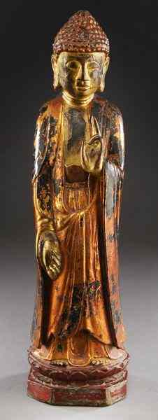 Appraisal: Large Chinese Ming gold lacquered bronze Buddha hands in Buddhist