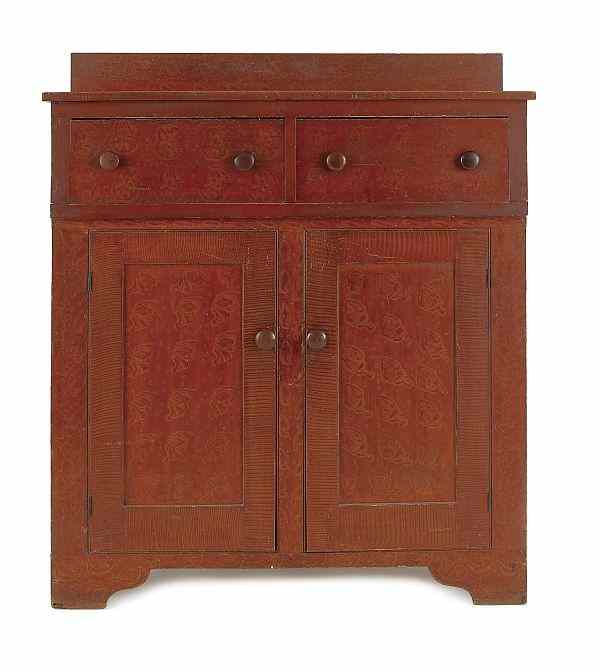 Appraisal: Pennsylvania painted pine jelly cupboard ca retaining its original sponge