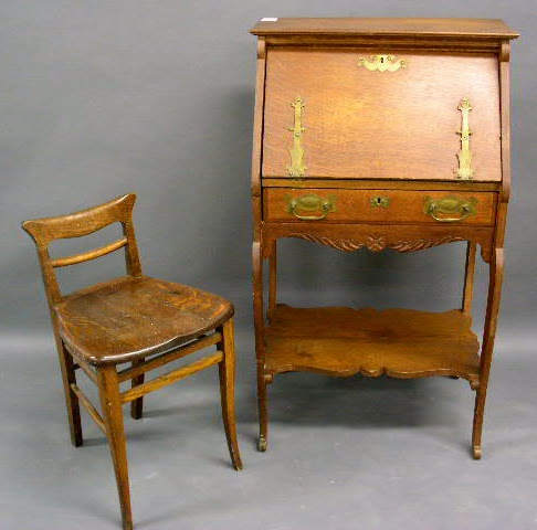 Appraisal: Diminutive oak slant-front desk with chair h x w x