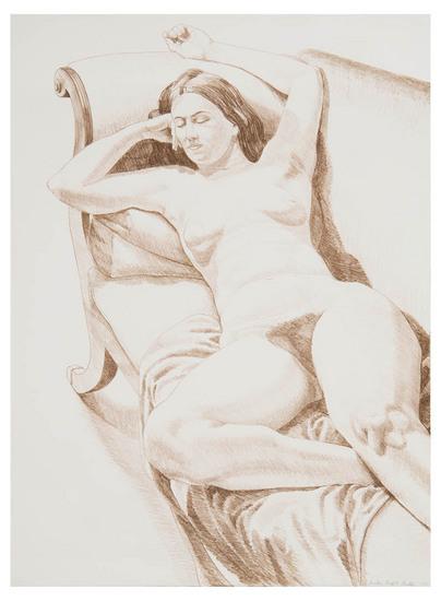 Appraisal: Philip Pearlstein b figure on couch figure on folding chair