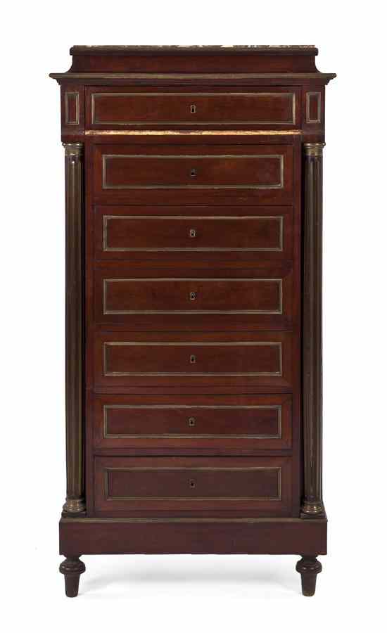 Appraisal: A Directoire Mahogany and Brass Banded Semanier having a marble