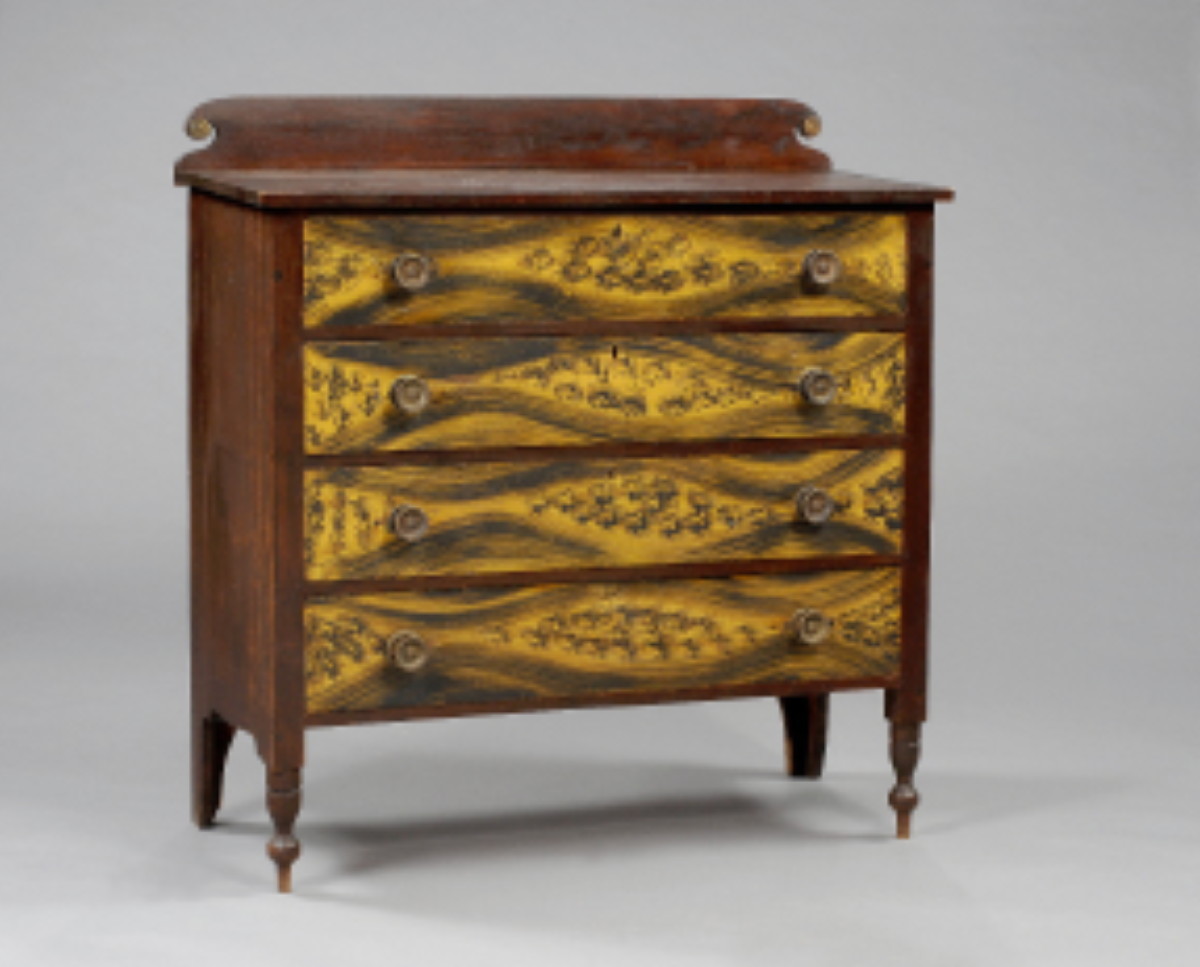 Appraisal: NEW ENGLAND YELLOW AND BLACK GRAIN-PAINTED CHEST OF DRAWERS PROBABLY