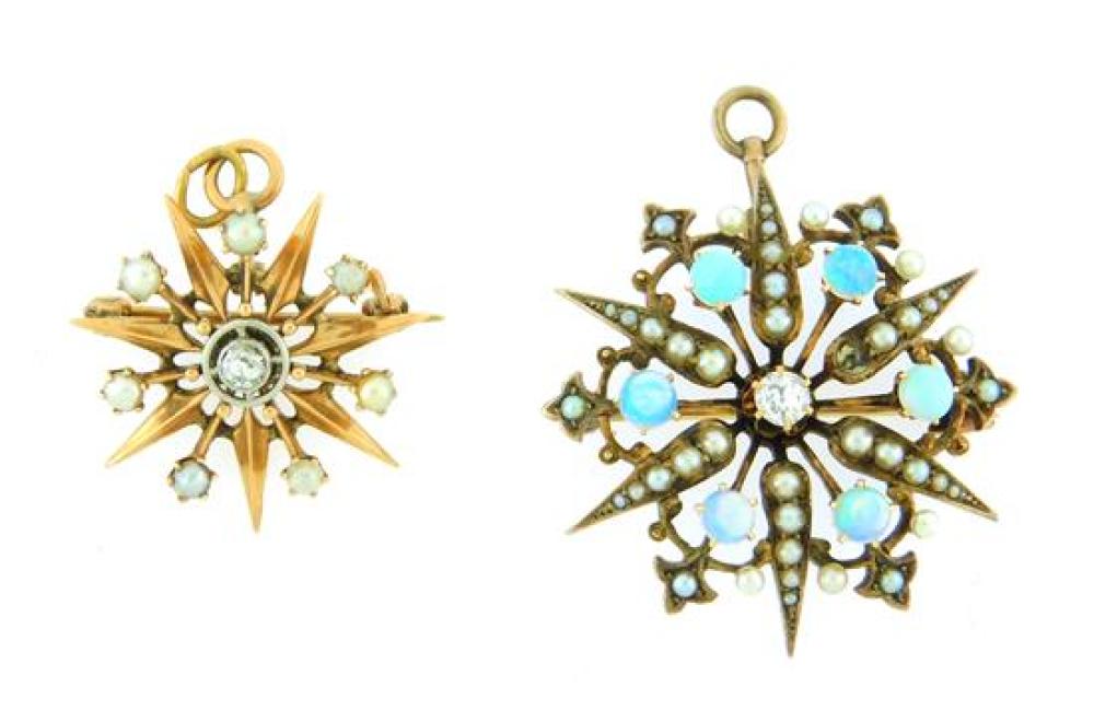 Appraisal: JEWELRY Two Vintage Starburst Pin Pendants Starburst pin pendant with