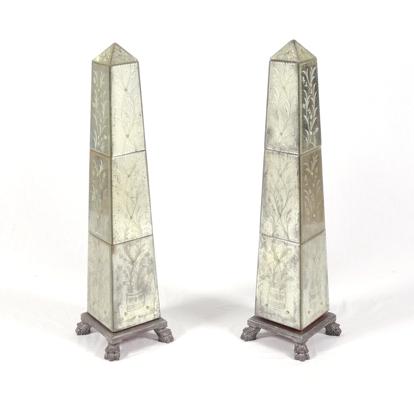 Appraisal: PAIR VENETIAN GLASS STYLE FLOOR OBELISK Contemporary Venetian style reminiscent