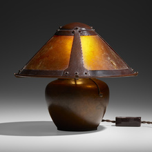 Appraisal: Dirk van Erp BOUDOIR LAMP USA c hammered copper mica