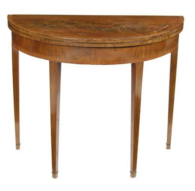 Appraisal: A mahogany demi lune card table with satinwood banding on