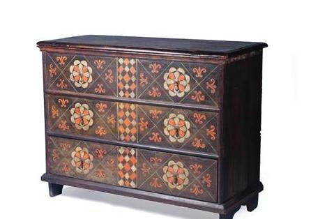 Appraisal: AMERICAN WILLIAM AND MARY PAINTED AND DECORATED PINE BLANKET CHEST