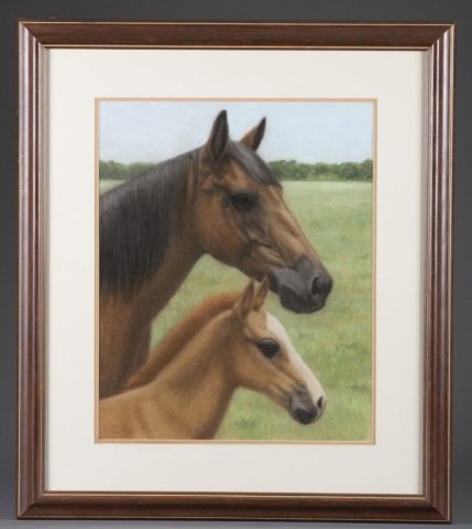 Appraisal: Two Horses Pastel on Paper Signed Hartman Framed and matted