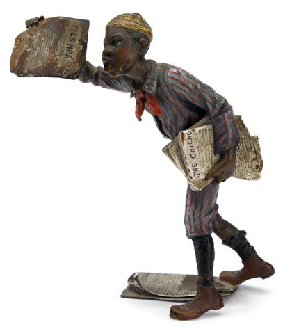 Appraisal: Austrian cold painted bronze figure of a newspaper seller late