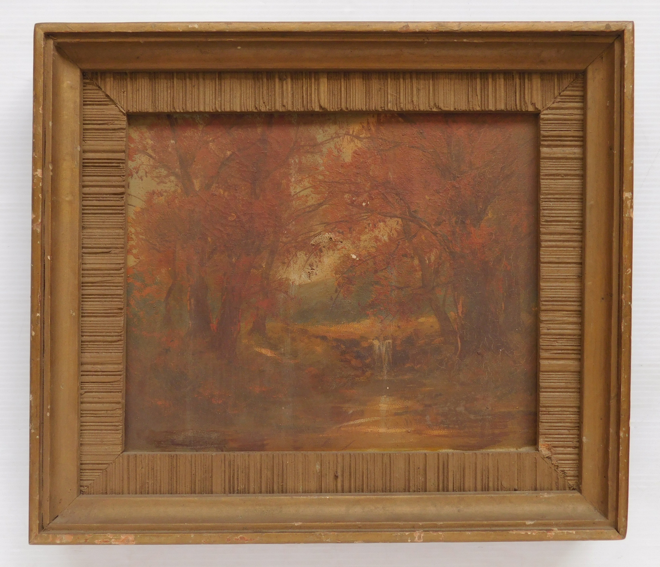 Appraisal: th c American School Fall Landscape with Stream- oil on