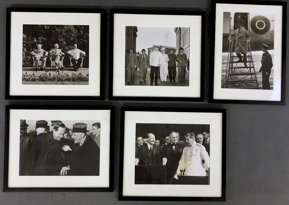 Appraisal: Five WWII Photos of Stalin Roosevelt Churchill Five framed and