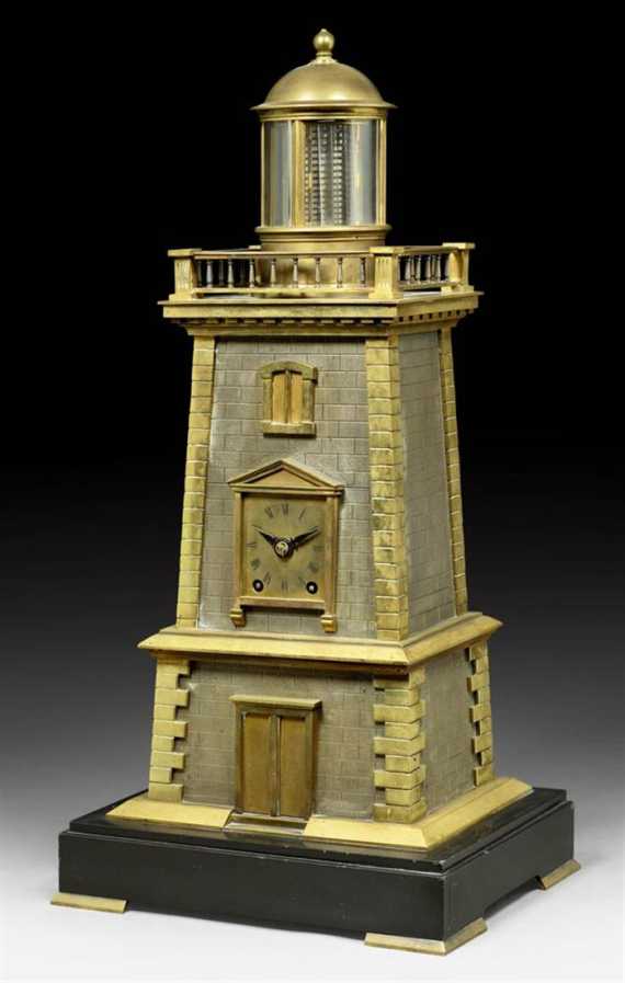 Appraisal: CLOCK LIGHTHOUSE Victorian England circa Brass and black marble Anchor