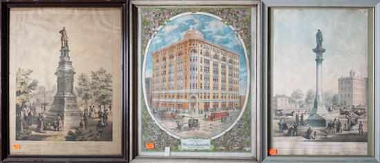 Appraisal: Baltimore Landmarks Three chromolithographs ''Ridgely Monument'' and ''The Wildey Monument