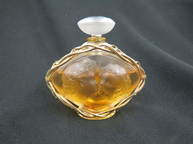 Appraisal: Lalique Crystal La Basier Perfume Bottle frosted couple kissing metal