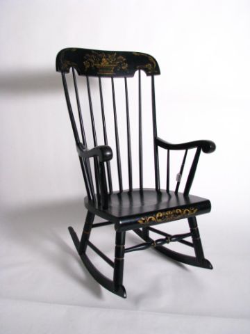 Appraisal: Hitchcock style Boston rocker painted black with Hitchcock chair style