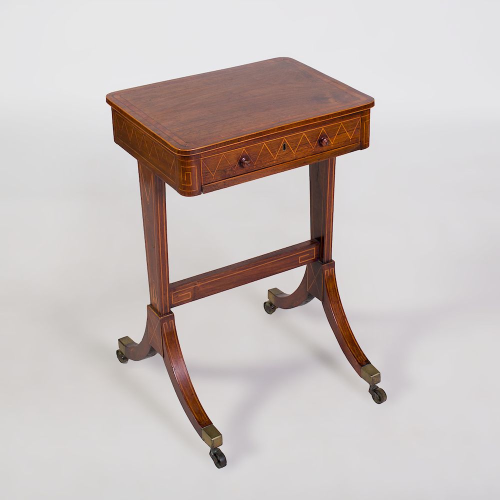 Appraisal: Regency Inlaid Rosewood Work Table Fitted with a writing slide