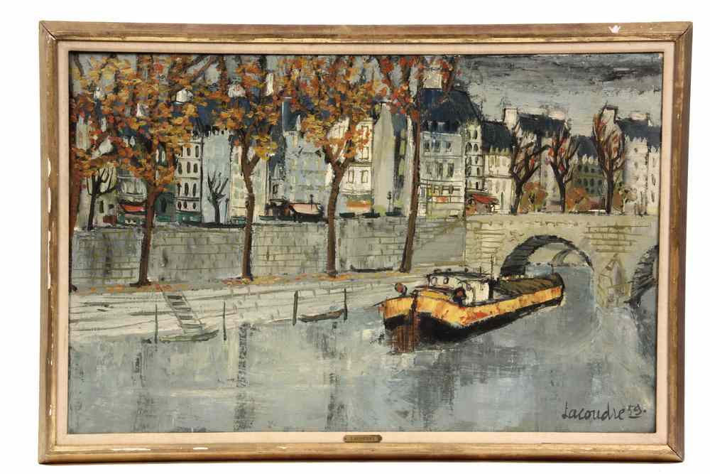 Appraisal: OOC - Barge on the Seine by Claude Jean-Pierre LaCoudre