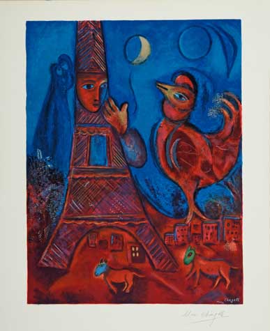 Appraisal: MARC CHAGALL after Bonjour Paris Color lithograph on heavy cream