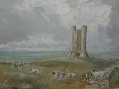 Appraisal: MICHAEL LYNE b Foxhounds near a Folly signed watercolour heightened