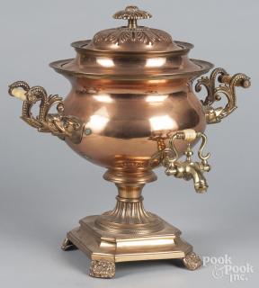 Appraisal: Brass and copper hot water urn '' h