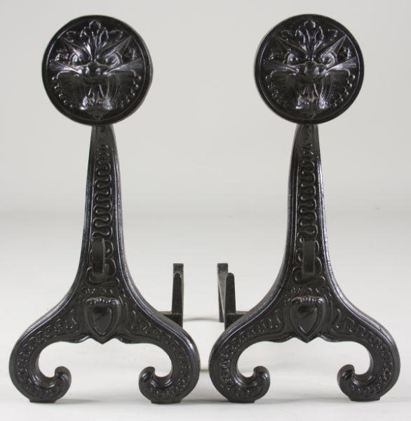 Appraisal: Pair of Bradley Hubbard Cast Iron Andirons with embossed lion's