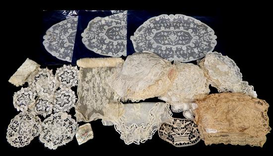 Appraisal: TEXTILES Carrickmacross and Princess lace pieces including coasters doilies mats