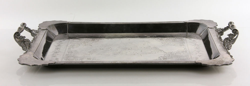 Appraisal: - Victorian Silver Plated Tray Victorian tray heavily chased silver