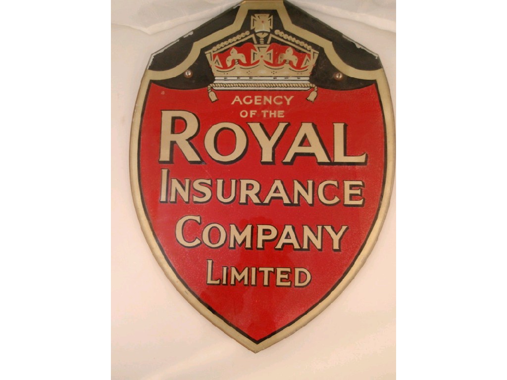 Appraisal: A Royal Insurance Company Limited Agency glass advertising shield sign