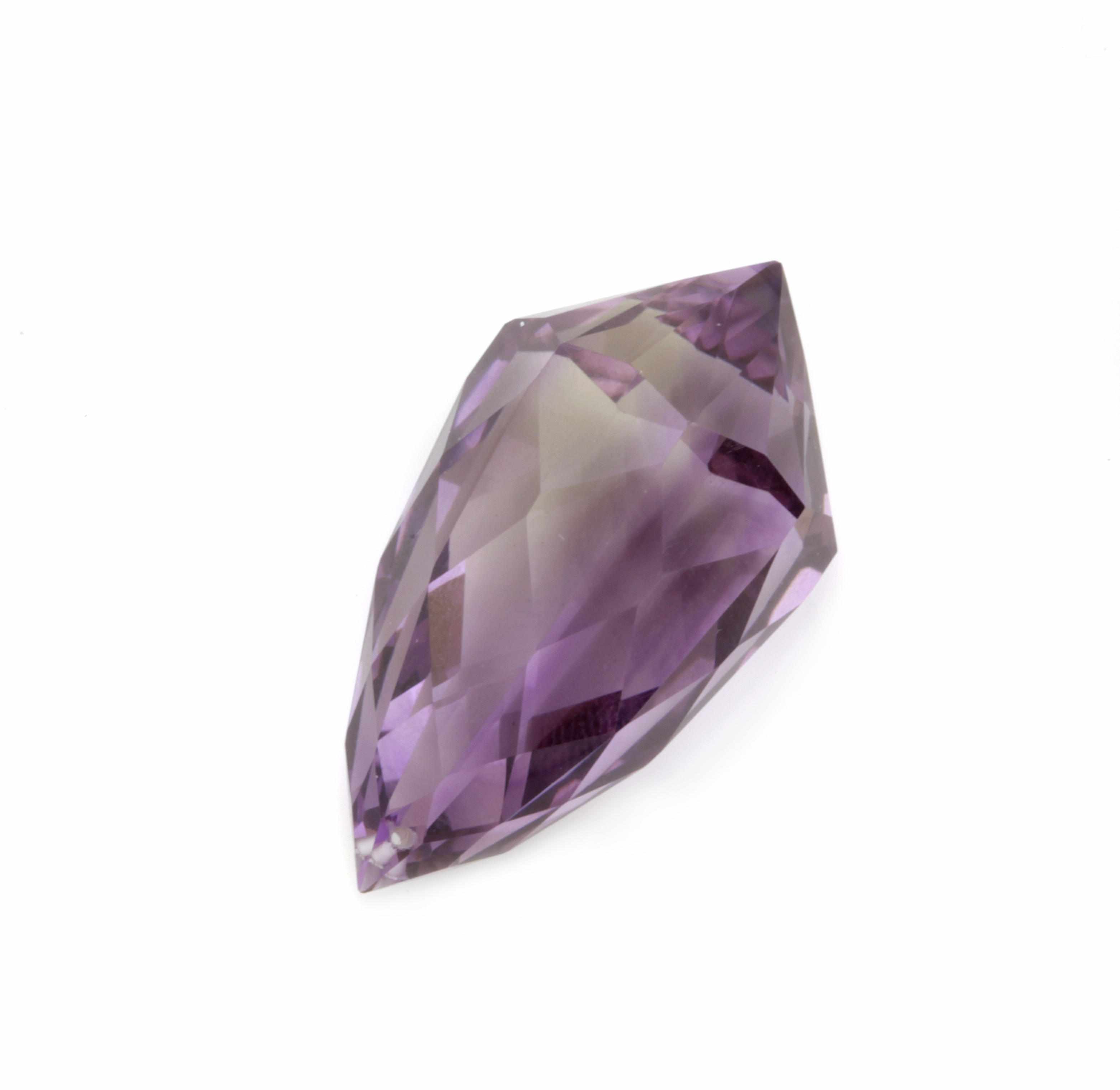 Appraisal: Amethyst An impressive briolette-cut amethyst bead of fine purple color