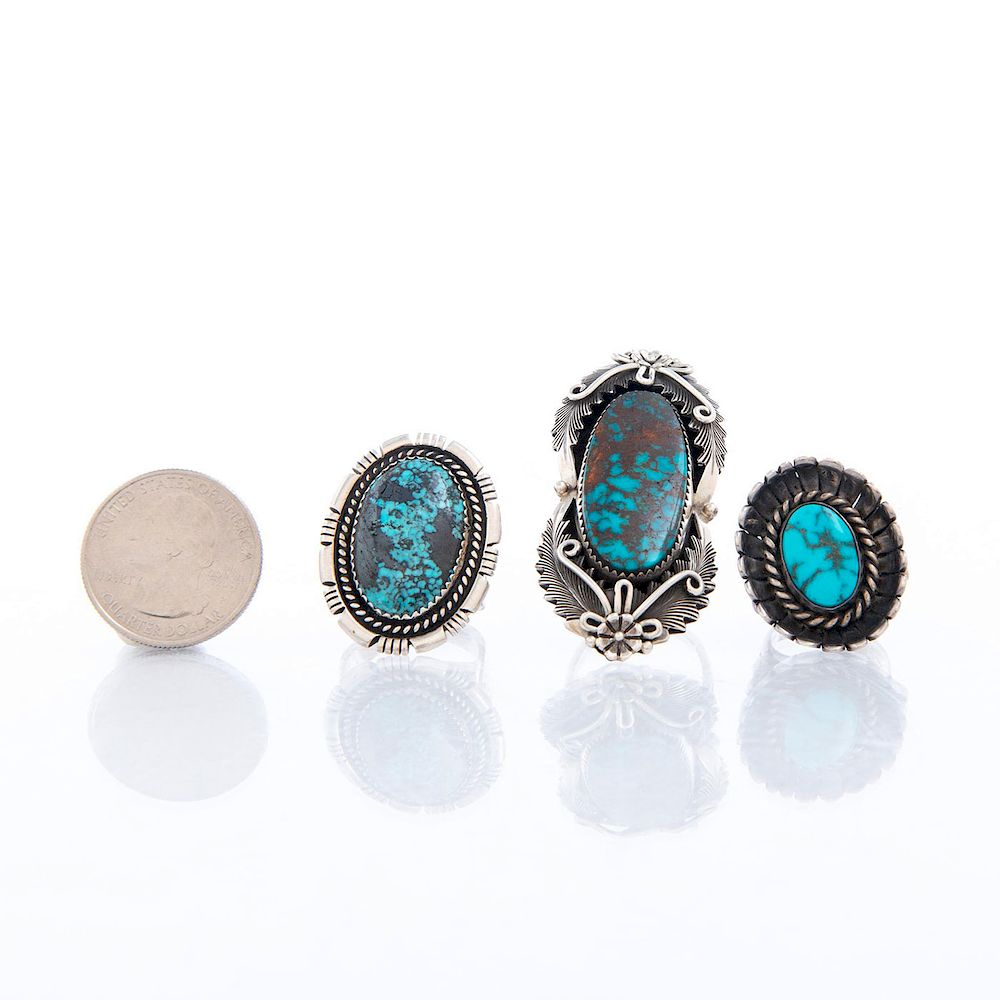 Appraisal: NATIVE AMERICAN TURQUOISE RINGS Ring sizes - approx g One