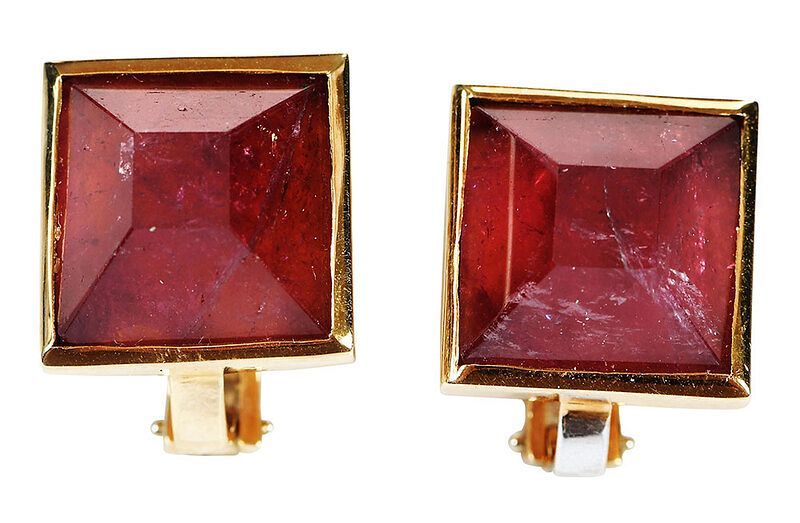 Appraisal: Tito Pedrini kt Tourmaline Earrings each one with one square