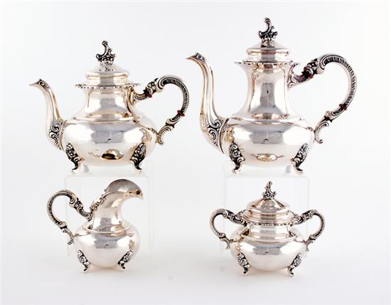 Appraisal: German sterling tea and coffee service bulbous form with rococo