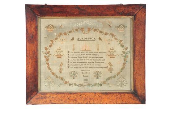 Appraisal: ACROSTICK SAMPLER Mary Fry South Brent Devon or Somerset England