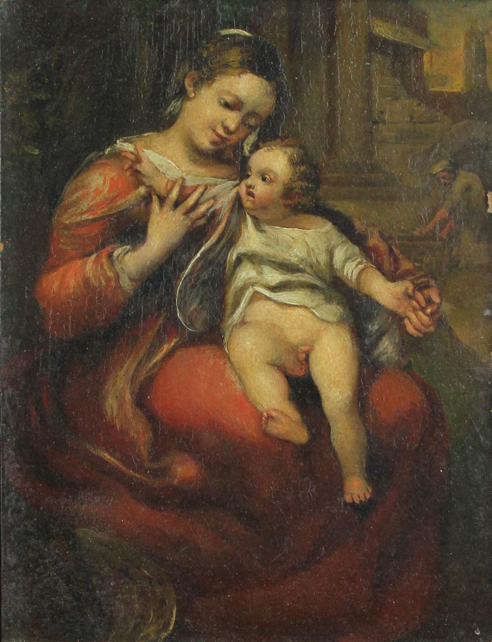 Appraisal: EUROPEAN SCHOOL TH CENTURY MADONNA AND CHILD Oil on panel