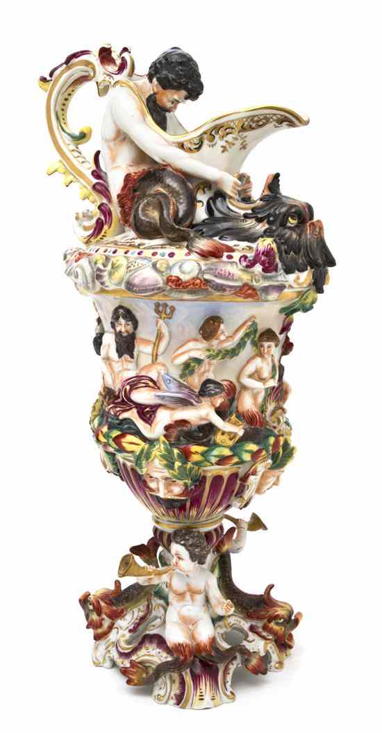 Appraisal: A Capodimonte Porcelain Figural Ewer the handle formed with a