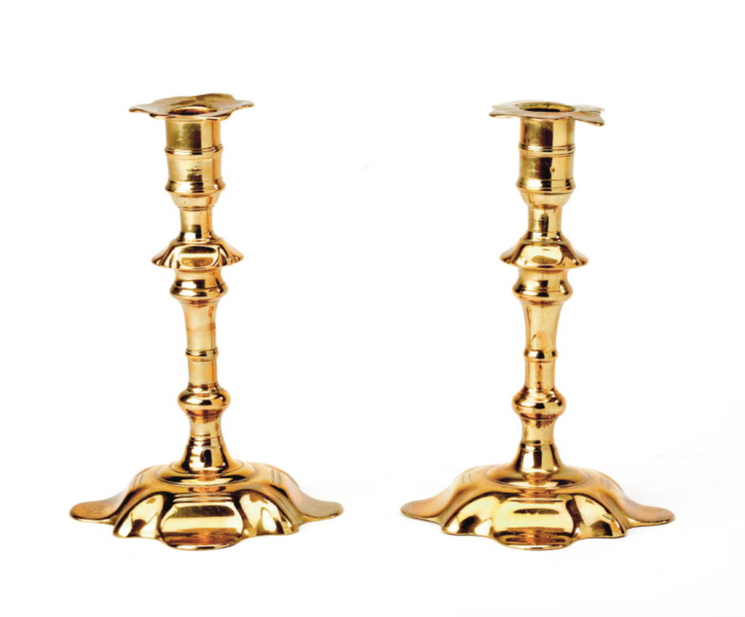 Appraisal: PAIR OF GEORGE II OR III BRASS CANDLESTICKS MID-EIGHTEENTH CENTURY