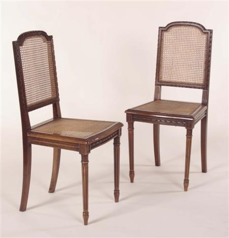 Appraisal: A set of six French walnut caned side chairs each