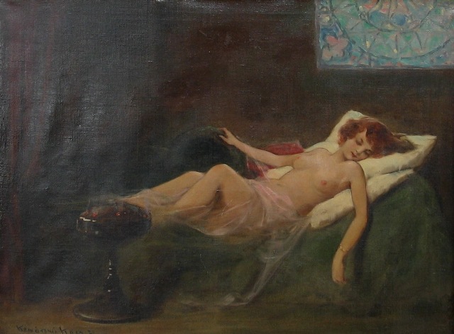 Appraisal: Kamaronis Kaek Sleeping Beauty oil on canvas signed 'Kamaronis Kaek'